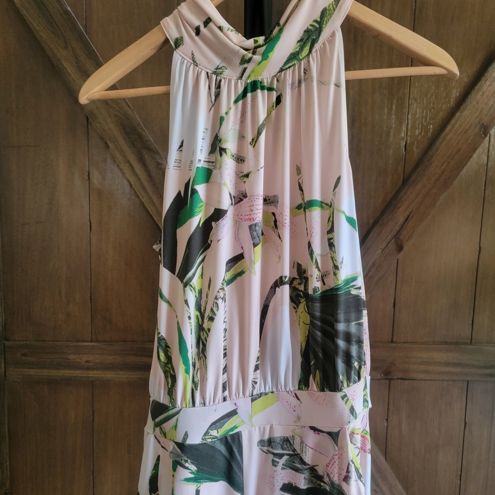 New York & Company Floral Jumpsuit - Green and Pink